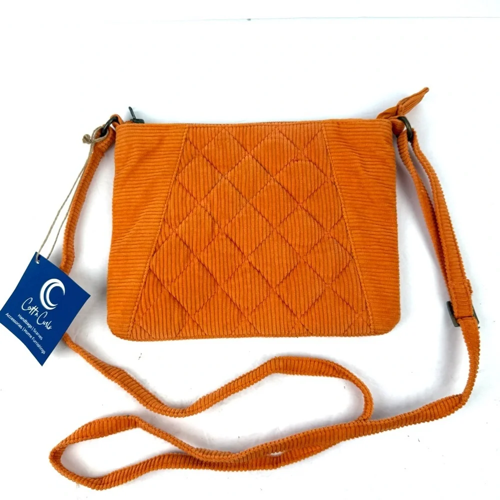 CottnCurls Handbag Tuscan Sling‎ Crossbody Bag Orange Corduroy Brand New